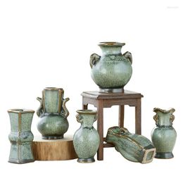 Vases 1pc Crude Pottery Hydroponic Zen Mini Vase Ceramic Tea Table Flower Vaser Chinese Retro Nostalgic Decorative Ornaments