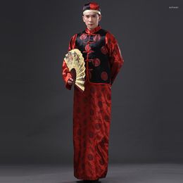 Ethnic Clothing Men's Traditional Chinese Set Vest Long Shirt And Hat Stage Drama Performance Wedding Ma Coat Show Harvest