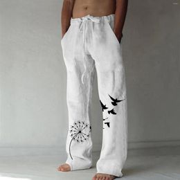 Men's Pants Men Imitation Cotton Linen Oversized Jogger Sweatpants Casual Flower Print Plus Size Loose Wide Leg Trousers