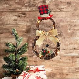 Decorative Flowers Mini Wreath Fall Home Decoration Pendant LED Wall Hanging Christmas Light Up Pumpkin