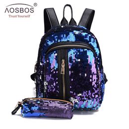 Backpack 2pcsset New Sequins Women Backpack for Teenage Girl Fashion Bling Rucksack Student School Bag with Pencil Case Clutch Mochilas J230517