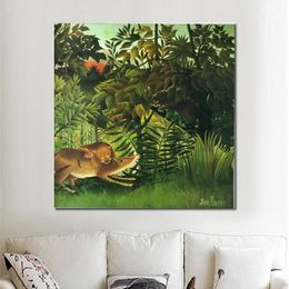 Colourful Landscapes Art on Canvas A Lion Devouring Its Prey Henri Rousseau Painting Handmade Wall Decor