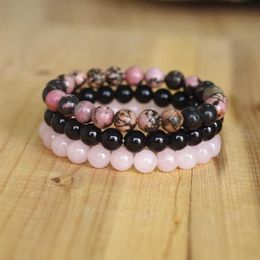 Charm Bracelets 8mm Natural Stone Bracelet Sets Men Women Rhodonite Rose Quartzs Black Onyx Beaded Stackable Wrist Mala Charm Bracelets Z0612