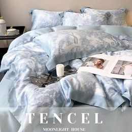 Bedding sets Luxury Home Textile Bedding Set 100 Tencel Quilt Cover Duvet Cover Flat Bed Sheet cases Comforter Bed Linens Queen King Z0612