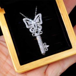 Pendant Necklaces Butterfly Key Shape Necklace Theme Party Women Statement Jewellery Silver Plated Zircon Sweater Chain Collars R230612