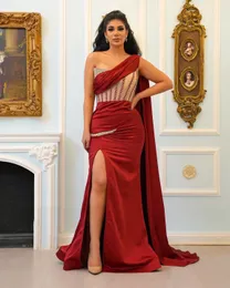 2023 Aso Ebi Mermaid Beaded Prom Dress Satin Sexy Evening Formal Party Second Reception Birthday Bridesmaid Engagement Gowns Dresses Robe De Soiree ZJ356