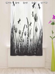 Curtain 1/2pcs Black Flower Grass Dragonfly Sheer Curtains For Living Room Home Decoration Tulle Voile Panels Windows Decor