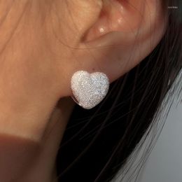 Stud Earrings Silver Plated Love Shape Flashing Sand Sparkling For Women Fine Jewellery Wedding Gift