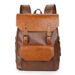 Backpack Vintage Fashion Men's Backpacks Luxury Crazy Horse Leather Hasp Shoulder Bags Male Laptop Backpack Preppy Student School Backbag J230517