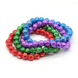 Charm Bracelets Colorful Plating Rock Volcanic Lava Round Beads Stretchy Bracelet For Women Vintage Design GB013