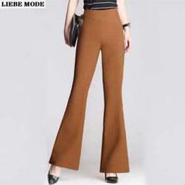 Women's Pants 2023 Spring Autumn Office Lady Elastic High Waist Lengthening Women Caramel Black Drape Casual Micro Flare Regular Trouser