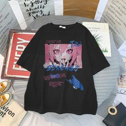 Men's T Shirts Anime Print Grunge Loose Steampunk Short Sleeve T-shirt Female Gothic Harajuku Summer Clothing Kawaii Y2k Tops Women T-shirts