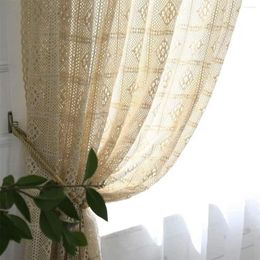 Curtain Boho Chic Crochet Knitting Cotton Linen Window Curtains For Bedroom Farmhouse Retro Rod Pocket Hook Hollow Balcony Drapes