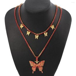 Pendant Necklaces 2 Pcs/Set Hip Hop Gold Color Chain Charm Choker Necklace Red Crystal Butterfly Fashion Women Jewelry Gifts