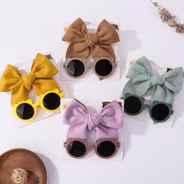 Hair Accessories 2pcs/set Girl Cute Cartoon Sunglasses Set With Large Nylon Hairpin Beach Seaside Sun Glasses Baby Clip Kids Headwear Gift