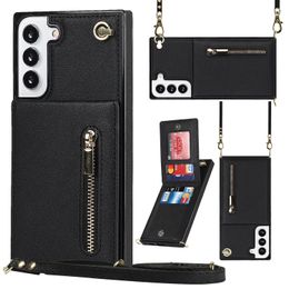 free DHL wholesale CrossBody Lanyard Zipper Wallet Cards Solt Case For Samsung Galaxy S23 Plus S22 S21 FE S10 Note20 Ultra Stand Cards Solt Cover