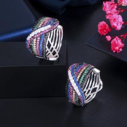 Hoop Earrings ThreeGraces Aesthetic Multicolor Cubic Zirconia Crystal Big Wide Circle Round For Women Costume Jewellery ER584