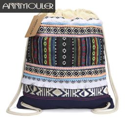 Backpack Annmouler New Design Women Backpack Bohemian Style Hobo Bag Large Capacity Tribal Drawstring Bag Aztec Tassel Rucksack 2 Colors J230517