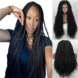 30 inch Long Synthetic Hair Black Color Dreadlock 9*6 Front Lace Closure Wig for Black Woman