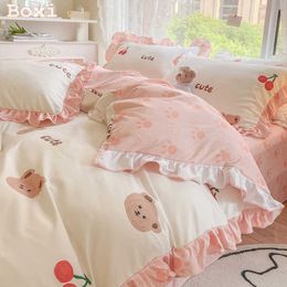 Bedding sets New Cute Princess Style Bedding Set For Girls Twin Full Queen King Size Polyester Bed Skirt AB Side Quilt Cover Sheet case Z0612