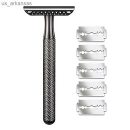 TTO Double Edge Safety Razor Wet Shaving for Men Women with 5 Blades Stainless Steel Zinc Alloy Metal Shaver L230523