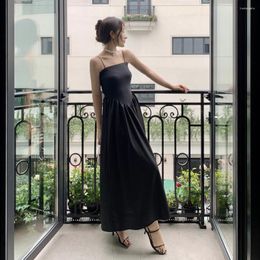 Casual Dresses Summer Black Maxi Strap Dress Women 2023 Long Flowy Elegant Formal Slip For Wedding Guest Bridesmaid Birthday Prom