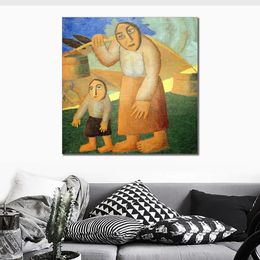 Jungle Landscape Canvas Art Woman with Buckets and Child Henri Rousseau Painting Handmade Beautiful Family Room Decor