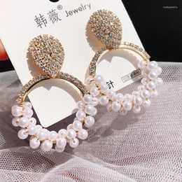 Dangle Earrings Luxurious Pearl Round Circle Rhinestone Hoop For Women Girls Party Prom Fashion Personality Jewelry Accessory