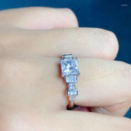 Cluster Rings Certified Princess Moissanite Engagement Ring 1CT VVS Diamond Bridal Proposal Sterling Silver Wedding Band