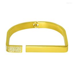 Bangle C-Shaped Gold Color Stainless Steel Woman Luxury Fashion Punk Charm Bangles Crystal Stone Jewelry