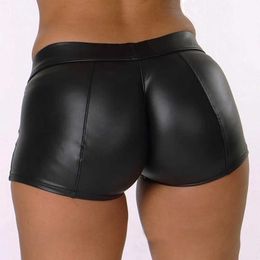 Shorts Leather high waisted body push ups Black sprinter Sports Fitness Women's sexy slim shorts Spodenki Damskie P230606