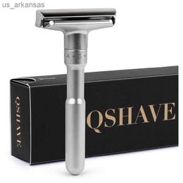 QSHAVE Adjustable Safety Razor Double Edge Classic Mens Shaving Mild to Aggressive 1-6 File Hair Removal Shaver it with 5 Blades L230523