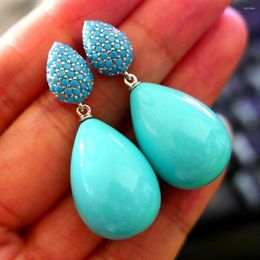 Dangle Earrings Large Long Pear Water Drop Blue Turquoise 925 Silver Needle Natural Gemstone Party Jewellery For Women 2023 Wholesale