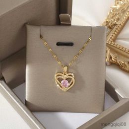 Pendant Necklaces European and American Mother's Day Double Love Necklace for Women Copper Micro-Inlaid Pink Zircon Banquet Jewellery Gift R230612