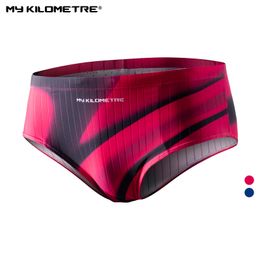 Men's Swimwear MY KILOMETRE Lycra Swim Briefs Swimsuit Swimming Trunks Low Waist with Adjustable Drawstring Mens Training Brief 230612