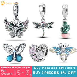 925 Sterling Silver for pandora charms authentic bead Butterfly Flower Bouquet Bee Dragonfly Dangle