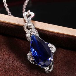 Pendant Necklaces Luxury Wedding Anniversary Women's Necklace Big Pear Stone Silver Color Chain Neck Beauty Birthday Gift Trendy Jewelry R230612