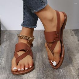 Sandals Female Shoes On Sale 2023 Thong Women's Summer Open Toe Buckle Solid Color Beach Ladies Casual Flat