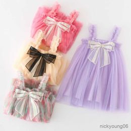 Girl's Dresses Girls Floral Three-dimensional Bead Bow Fairy Dress 2023 Summer Baby for Beach Weeding Birthday Party R230612