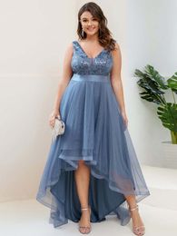 Urban Sexy Dresses Plus Luxury Evening Long HighLow V Neck Tulle Prom With Sequin Appliques 2023 ALine Chiffon Dusty Rose 230612