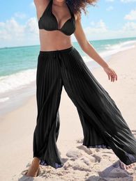 Women's Pants Women S Sexy Sheer Mesh Trousers Pleated High Waist Drawstring Wide Leg See Through Loose Palazzo Bottoms