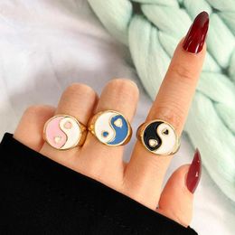 Cluster Rings EN Ins Style Colourful Love Heart For Women Men Lover Vintage Couple Yingyang Flower Finger Ring Y2k Jewellery