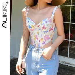 Camis Sexy Floral Corset Crop Tops Women Camis Straps Backless Camisole Elegant Fashion Bustier Top Summer