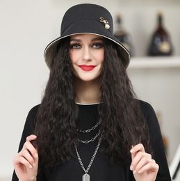 16 -inch wig hat integrated female medium long hair wearing wigs to choose many styles, support customization