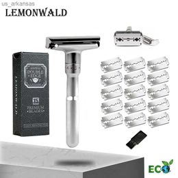 LEMONWALD Adjustable Safety Razor Double Edge Mens Shaving Mild to Aggressive 1-6 File Hair Removal Shaver it with 15 Blades L230523