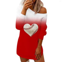 Casual Dresses Women Baseball Pattern Pullover Dress Sweater Shirts Crewneck Long Sleeve Lightweight Midi Summer 2023