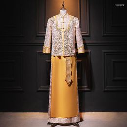 Ethnic Clothing Groom Chinese Style Champagne Sequins Beading Embroidery Dress Men's Wedding Toast Tang Suit