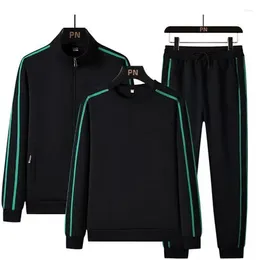 Men's Tracksuits Spring Autumn Men's Set Stand Collar Striped Suits Casual Fashion Two-piece Cardigan Jacket Pants Man Male Clothing