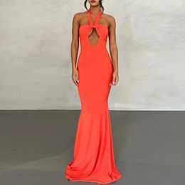 Casual Dresses Elegant Bandage Strapless Maxi Dress For Women Sexy Backless Cut Out Night Club Party Summer Sleeveless Orange 2023