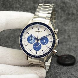 42mm Mens Watch Silver Dial Quartz Chronograph Movement Stainless Steel Rockets Sports Men Watches Leather Strap